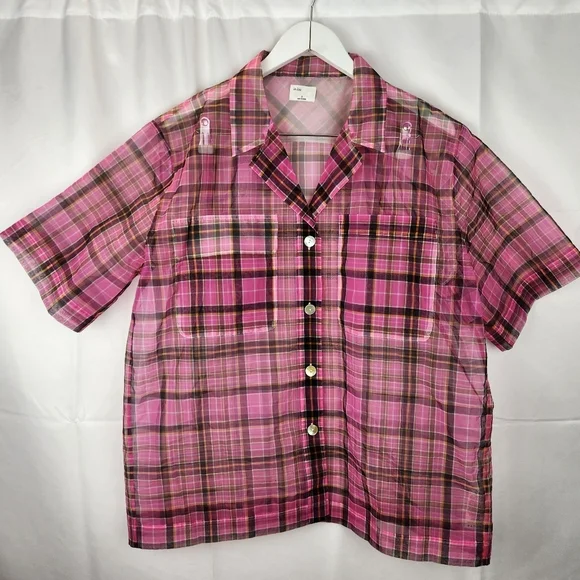Aritzia Pink Plaid Sheer Top - Picture 3 of 10